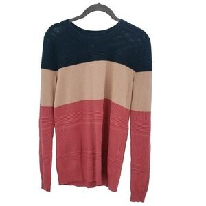 Market & Spruce Color block Striped Sweater Womens Small Pullover Blue Coral